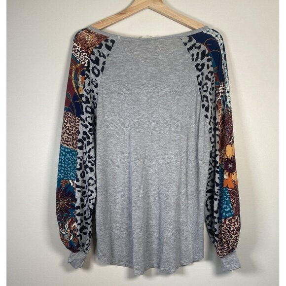 Adora Long Sleeve Top Blouse Cheetah Floral Print Size S Balloon Sleeve Boutique - Picture 6 of 10